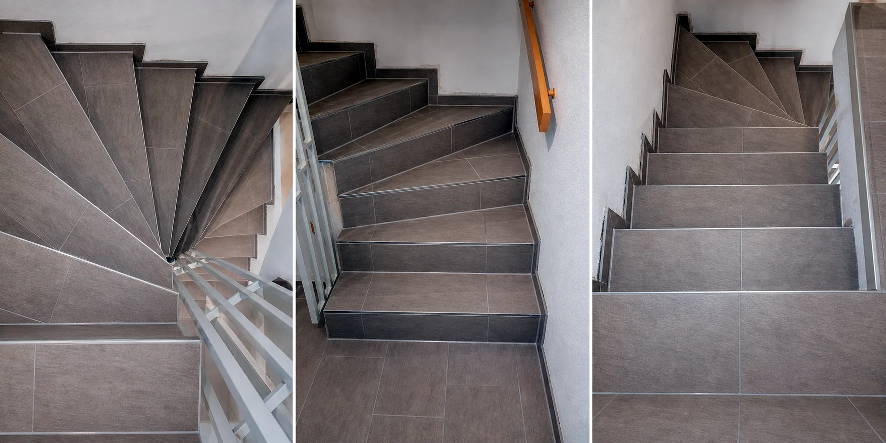 Geflieste Treppe mit Edelstahlprofilen an den Stufenkanten